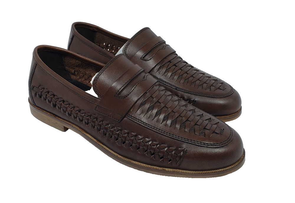 Walk London Mens Size 8 Cow Swiss Brown Slip On Arrow Penny Woven Loafer Shoes